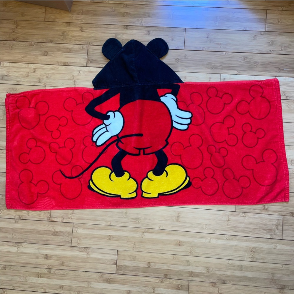 Mickey Mouse hooded bath towel. Soft, all cotton, brightly colored.